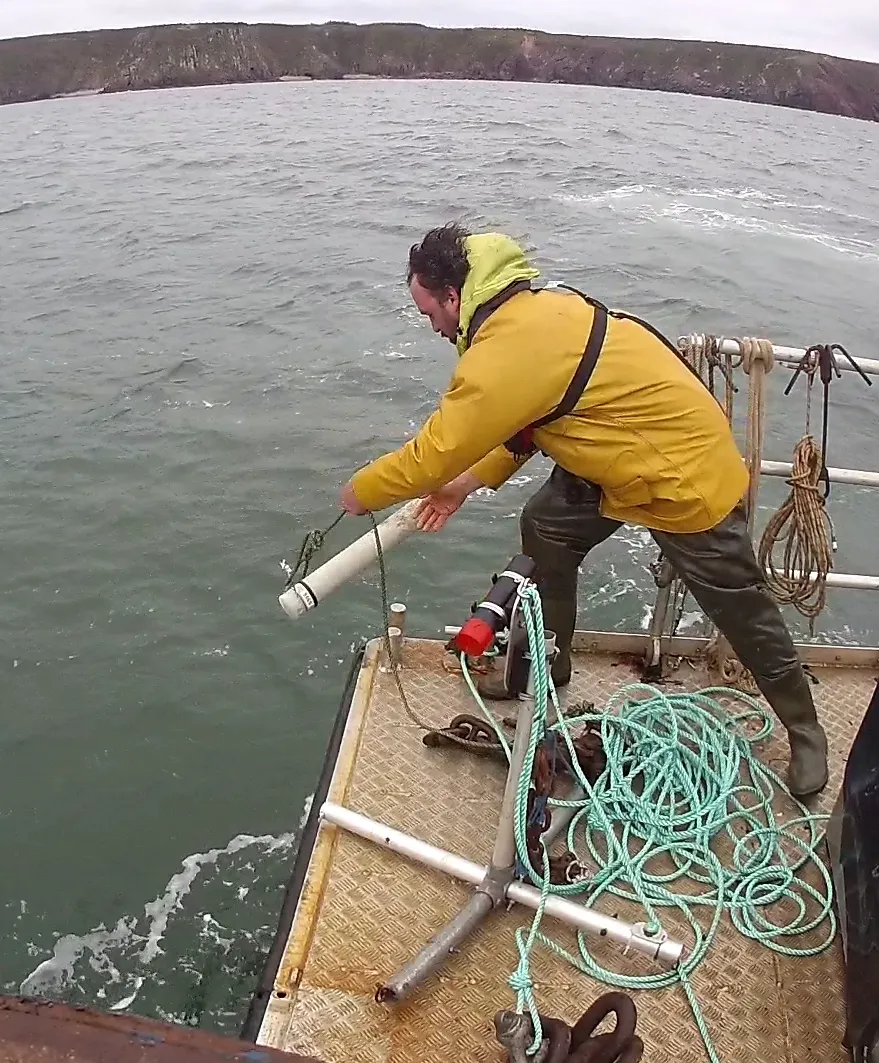 Action shot of the Acoustic Probe being deployed