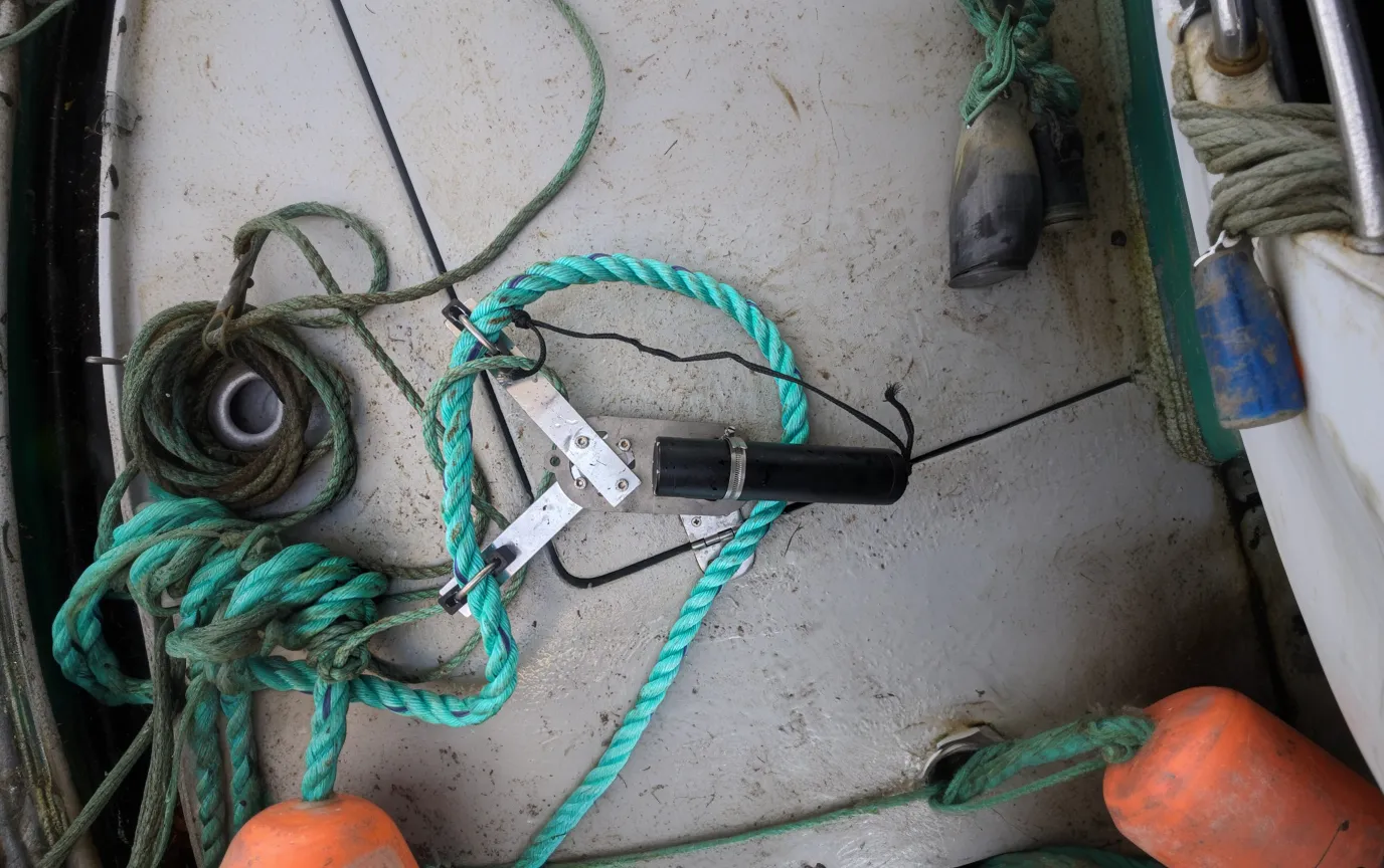 PEBL SubCam2 secured and ready for deployment near an aquaculture site in Devon, UK.