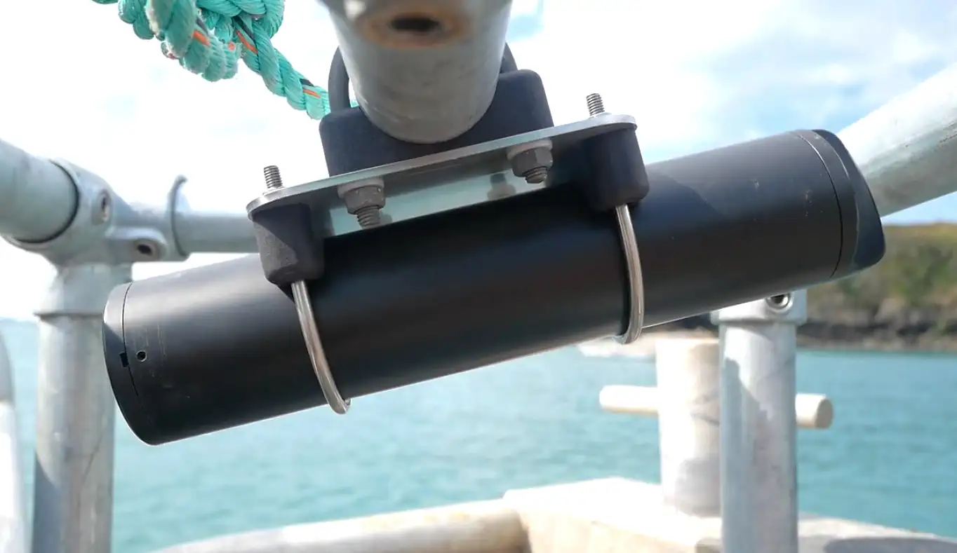 PEBL SubCam mounted on a metal pole with the mounting kit